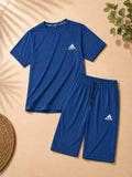 Premium men's royal blue t-shirt and shorts co-ord set crafted from soft, breathable fabric. Includes a classic crew neck t-shirt and matching elastic waist shorts with side pockets, ideal for summer casual wear, fitness, travel, and everyday comfort.