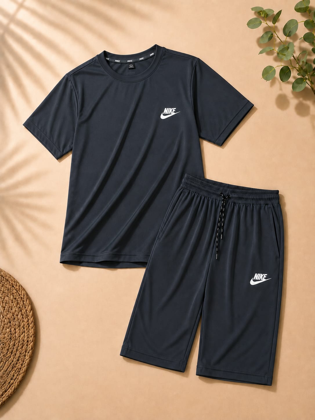 Premium men's black t-shirt and shorts co-ord set crafted from soft, breathable fabric. Features a classic crew neck t-shirt and matching elastic waist shorts with side pockets, ideal for summer casual wear, fitness, travel, daily comfort, and active lifestyles.